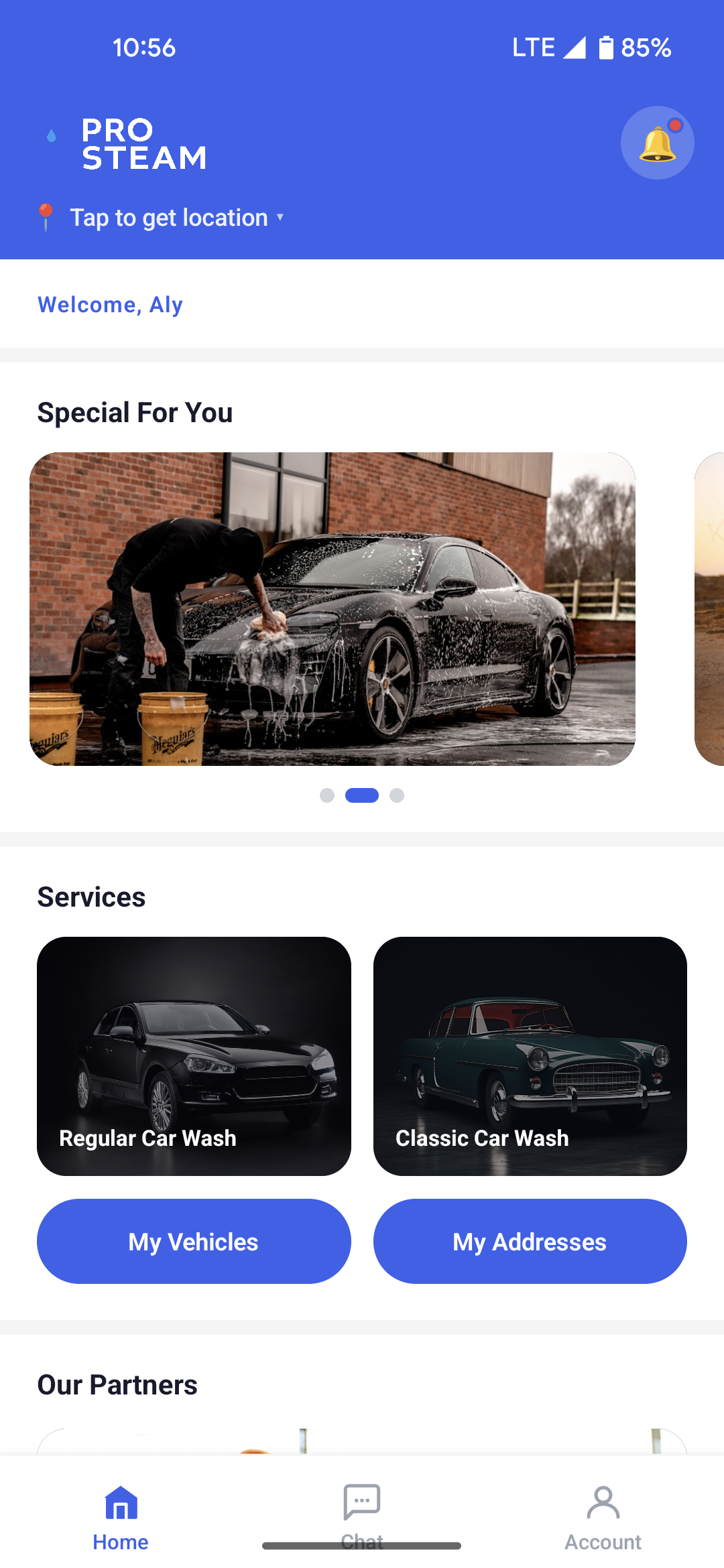 Prosteam app home screen